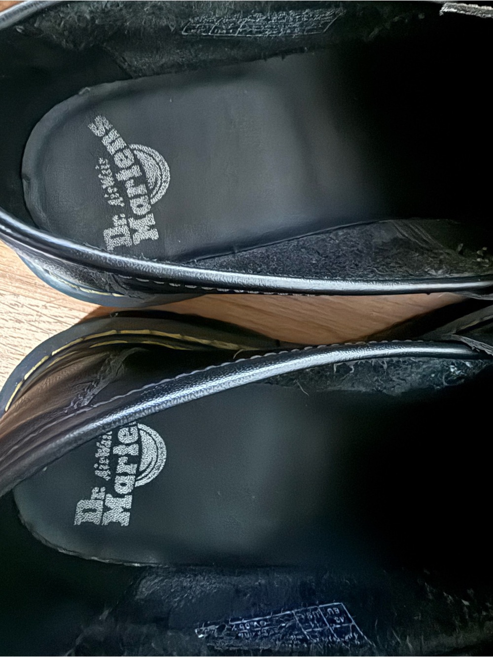Dr. Martens Black Leather Penny Loafers with Yellow Stitching and Silver Plate - Picture 5 of 7
